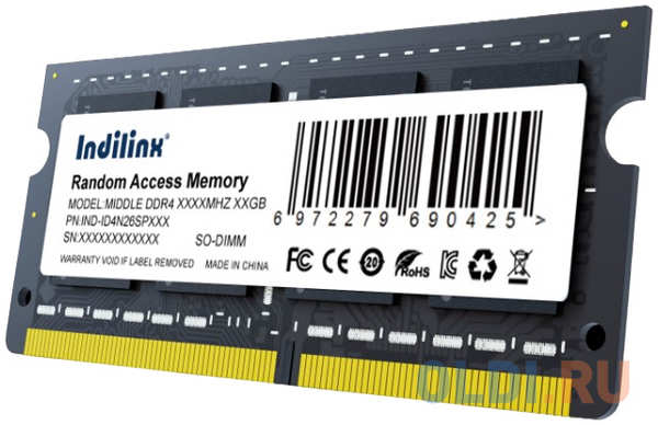 Indillinx Память SO-DIMM DDR4 8Gb PC25600 3200MHz CL22 Indilinx 1.2V RTL (IND-ID4N32SP08X) 4346849754