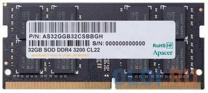 Apacer DDR4 32GB 3200MHz SO-DIMM (PC4-25600) CL22 1.2V (Retail) 2048*8 3 years (AS32GGB32CSBBGH/ES.32G21.PSI)