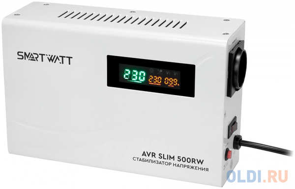 Настенный, стабилизатор напряжения SMARTWATT AVR SLIM 500RW (100W - 260W, 500VA, 0.5 кВт, 50 Гц, розеток — 1, LED-диспле 4346865884