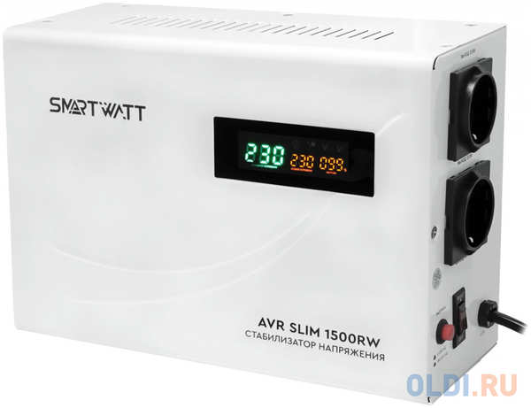 Настенный стабилизатор напряжения SMARTWATT AVR SLIM 1500RW (100W - 260W, 1500VA, 1.5 кВт, 50 Гц, розеток - 2, LED-диспл 4346865886