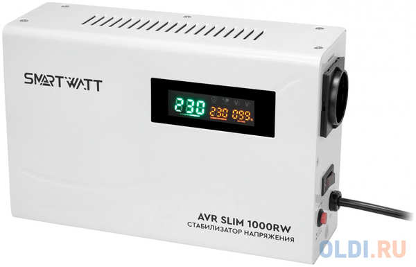 Настенный стабилизатор напряжения SMARTWATT AVR SLIM 1000RW (100W - 260W, 1000VA, 1 кВт, 50 Гц, розеток - 1, LED-дисплей 4346865888