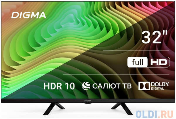 Телевизор LED Digma 32″ DM-LED32SBB36 Салют ТВ Frameless Metal FULL HD 60Hz DVB-T DVB-T2 DVB-C DVB-S DVB-S2 USB WiFi Smart TV