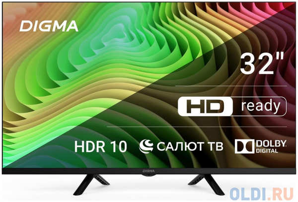 Телевизор LED Digma 32″ DM-LED32SBB34 Салют ТВ Frameless Metal HD 60Hz DVB-T DVB-T2 DVB-C DVB-S DVB-S2 USB WiFi Smart TV