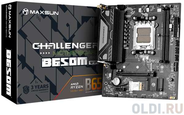 Материнская плата MAXSUN MS-Challenger B650M WIFI, AM5, B650, 2*DDR5, 3*SATA3, M.2, 4*USB 3.2, 2*USB 2.0, 1*PCIEx16, 1*PCIEx1, DP+HDMI, mATX 4346878626