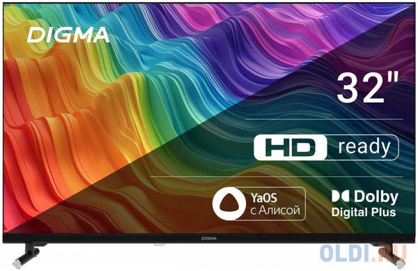 Телевизор LED Digma 32″ DM-LED32SBB32 Яндекс.ТВ Frameless HD 60Hz DVB-T DVB-T2 DVB-C DVB-S DVB-S2 USB WiFi Smart TV (RUS)