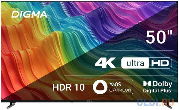 Телевизор LED Digma 50″ DM-LED50UBB33 Яндекс.ТВ Frameless 4K Ultra HD 60Hz DVB-T DVB-T2 DVB-C DVB-S DVB-S2 USB WiFi Smart TV