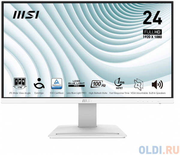 Монитор 23.8″ MSI PRO MP243XW White (IPS, 1920x1080, HDMI+DP, 4 ms, 178°/178°, 300 cd/m, 1000:1 (100M:1), 100Hz, MM) 4346878870