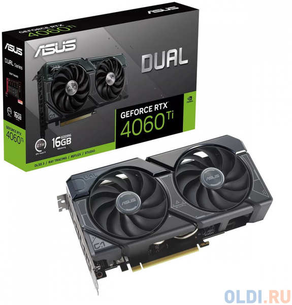 Видеокарта Asus PCI-E 4.0 DUAL-RTX4060TI-16G NVIDIA GeForce RTX 4060TI 16Gb 128bit GDDR6 2535/18000 HDMIx1 DPx3 HDCP Ret