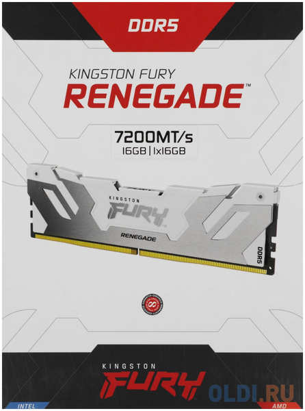 Оперативная память для компьютера Kingston Fury Renegade DIMM 16Gb DDR5 7200 MHz KF572C38RW-16