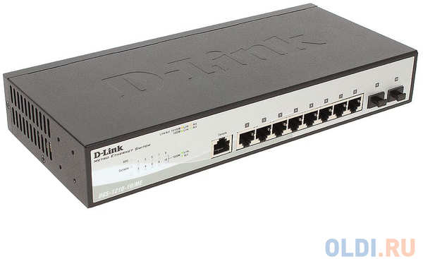 Коммутатор D-Link DGS-1210-10/ME/A1A Управляемый коммутатор 2 уровня с 8 портами 10/100/1000Base-T и 2 портами 1000Base-X SFP