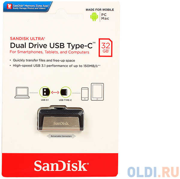 Внешний накопитель 32GB USB Drive <USB 3.0 SanDisk Ultra Dual Type-C (SDDDC2-032G-G46) 434734640