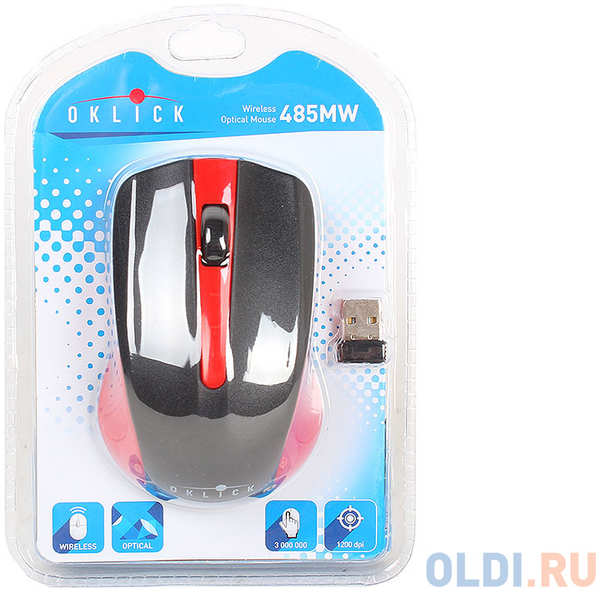 Мышь Oklick 485MW black/red optical (1200dpi) cordless USB (2but) 434795084