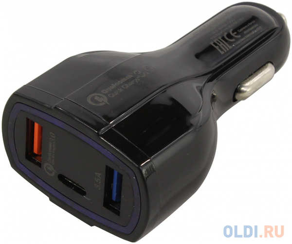 Автомобильное зарядное устройство ORIENT QC-12V3B 3.5А 2 х USB USB-C черный 4348052188