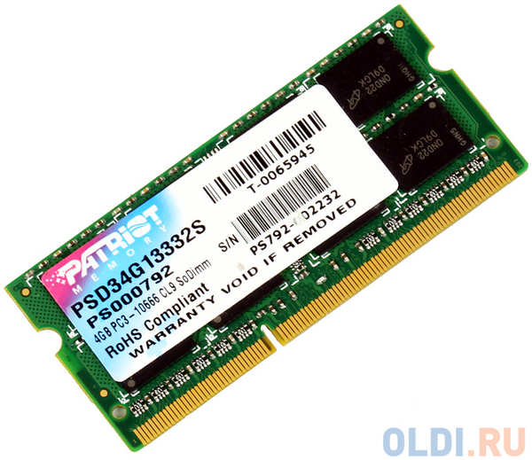 Оперативная память для ноутбука Patriot PSD34G13332S SO-DIMM 4Gb DDR3 1333MHz 434814798