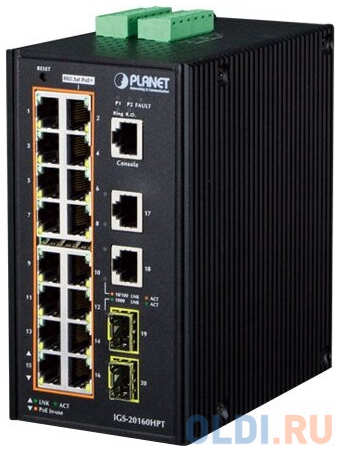 Planet IP30 Industrial L2+/L4 16-Port 1000T 802.3at PoE+ 2-Port 1000T + 2-port 100/1000X SFP Full Managed Switch (-40 to 75 C, dual redundant power input on