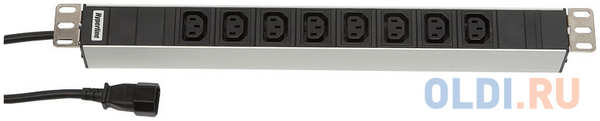 Hyperline SHT19-8IEC-2.5IEC Блок розеток для 19″ шкафов, горизонтальный, 8 IEC 320, 10 A, шнур 2.5м