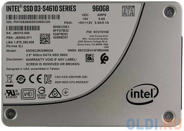 SSD накопитель Intel D3-S4610 960 Gb SATA-III SSDSC2KG960G801 4348410785