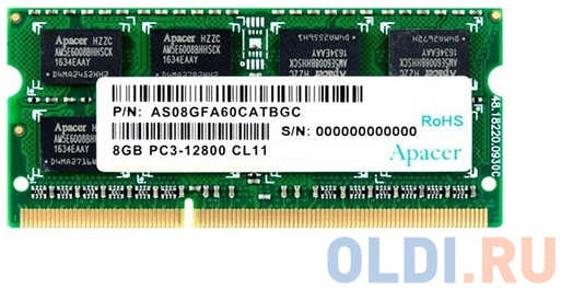Оперативная память для ноутбука Apacer DS.08G2K.KAM SO-DIMM 8Gb DDR3 1600 MHz DS.08G2K.KAM