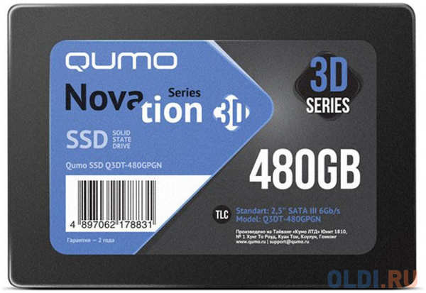 Твердотельный накопитель SSD 2.5″ 480 Gb QUMO Q3DT-480GPGN Read 560Mb/s Write 540Mb/s 3D NAND TLC 4348423320