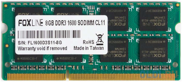 Оперативная память для ноутбука Foxline FL1600D3S11-8G CL11 SO-DIMM 8Gb DDR3 1600 MHz FL1600D3S11-8G 4348430151