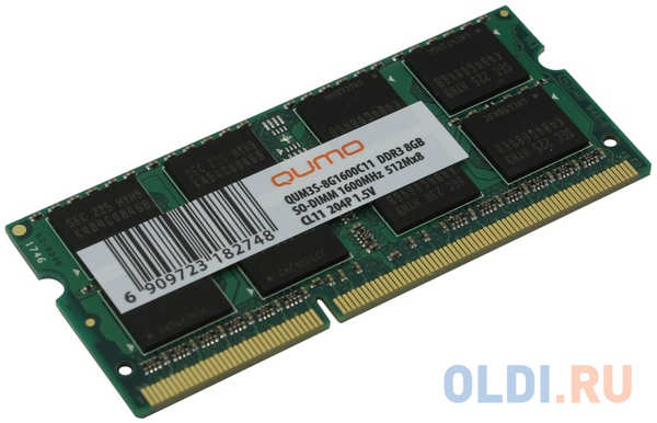 Оперативная память для ноутбука 8Gb (1x8Gb) PC3-12800 1600MHz DDR3 SO-DIMM CL11 QUMO QUM3S-8G1600C11R 4348430373