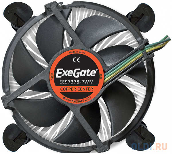 Exegate EX283277RUS Кулер ExeGate EE97378-PWM, Al + Copper, S1150/1151/1155/1156, TDP 95W, Hydro bearing, 4pin, 23.5db, BOX 4348433863