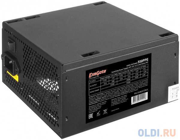 Exegate EX282072RUS-S Блок питания 550W ExeGate 550PPE, ATX, SC, black, APFC, 12cm, 24p+(4+4)p PCI-E, 3*IDE, 5*SATA, FDD 4348439154