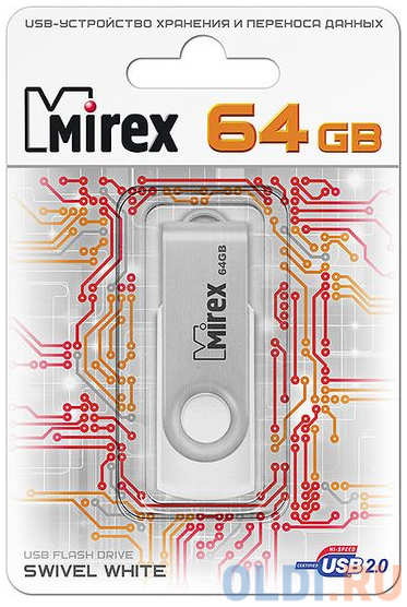 Флешка 64Gb Mirex Swivel USB 2.0 белый 13600-FMUSWT64 4348450933