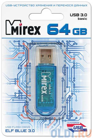 Флешка 64Gb Mirex Elf USB 3.0 синий 13600-FM3BEF64 4348450937