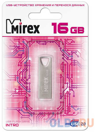 Флеш накопитель 16GB Mirex Intro, USB 2.0, Металл