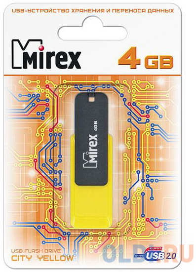 Флешка 4Gb Mirex City USB 2.0 желтый черный 13600-FMUCYL04 4348451180