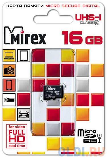 Флеш карта microSD 16GB Mirex microSDHC Class 10 UHS-I