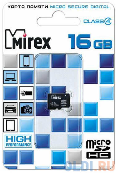 Флеш карта microSD 16GB Mirex microSDHC Class 4 4348451196
