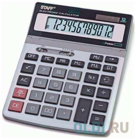 Калькулятор настольный металлический STAFF STF-1712 (200х152 мм), 12 разрядов, двойное питание, 250121 4348455714