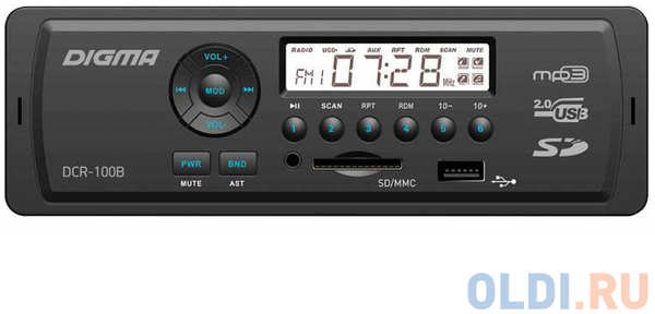 Автомагнитола Digma DCR-100B24 USB MP3 FM 1DIN 4x45Вт черный 4348457021