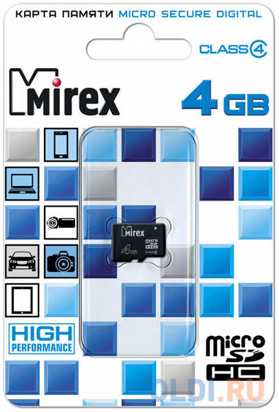 Карта памяти Micro SDHC 4GB Class 4 Mirex 13612-MCROSD04 4348457102