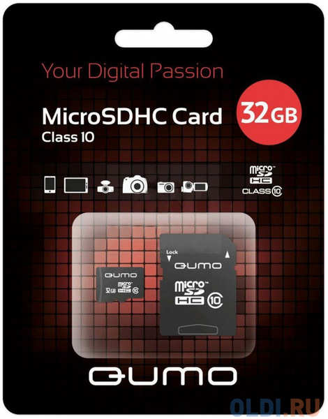 Карта памяти Micro SDHC 32Gb class 10 QUMO QM32(G)MICSDHC10 + SD adapter 4348458733