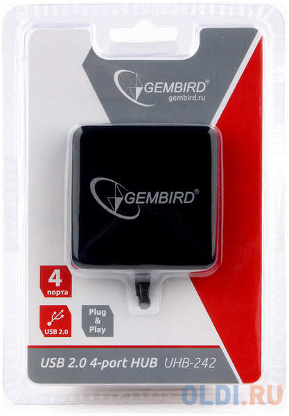 USB hub USB 2.0 Gembird UHB-242 4 x USB 2.0 черный 4348464049
