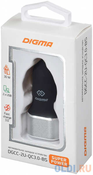 Автомобильное зарядное устройство Digma DGCC-2U-QC3.0-BS 5.4А черный 4348469708