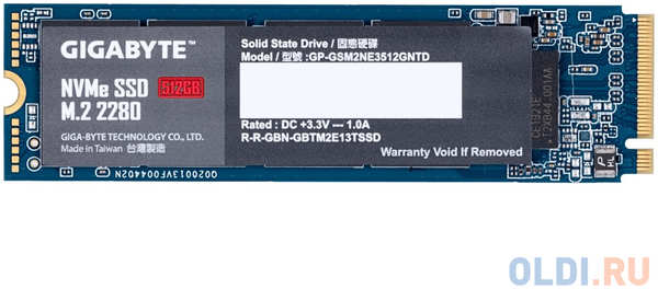 Твердотельный накопитель SSD M.2 512 Gb GigaByte NVMe Read 1700Mb/s Write 1550Mb/s 3D NAND TLC GP-GSM2NE3512GNTD 4348496975