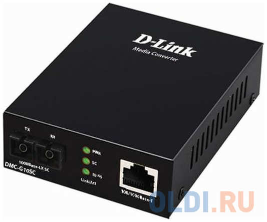 D-Link DMC-G10SC/A1A Медиаконвертер с 1 портом 100/1000Base-T и 1 портом 1000Base-LX с разъемом SC для одномодового оптического кабеля (до 10 км), {20}, (458 4348500069