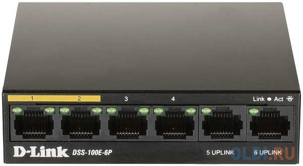 D-Link DSS-100E-6P/A1A Неуправляемый коммутатор с 6 портами 10/100Base-TX (4 порта PoE 802.3af/at, PoE-бюджет 55 Вт, дальность до 250 м) {10} (461910) 4348506902