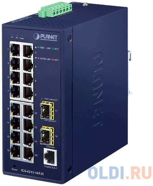 PLANET IGS-4215-16T2S IP30 Industrial L2/L4 16-Port 10/100/1000T + 2-Port 100/1000X SFP Managed Switch (-40~75 degrees C, dual redundant power input o 4348511501