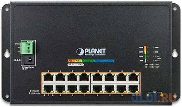 PLANET WGS-4215-16P2S IP40, IPv6/IPv4, 16-Port 1000T 802.3at PoE + 2-Port 100/1000X SFP Wall-mount Managed Ethernet Switch (-10 to 60 C, dual power in 4348511517