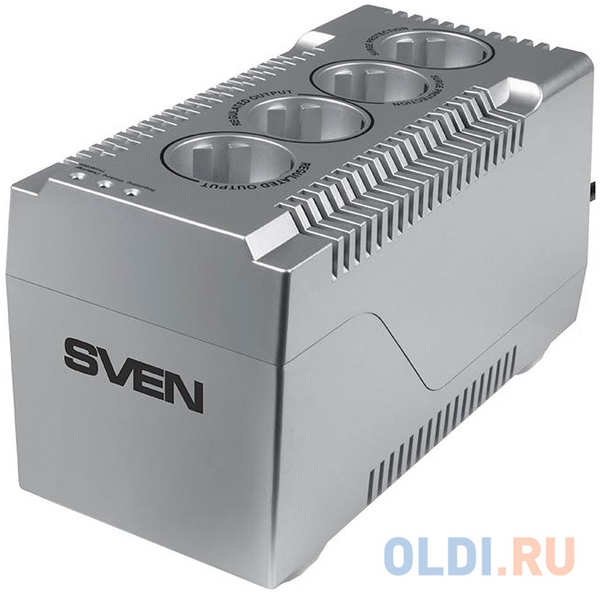 Stabilizer SVEN VR-F1000 (320W, Input 185V-285V, 4 CEE7 / 4 sockets (2 stabilized sockets, 2 power filter sockets), 230V out, plastic case, silver col