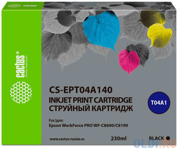 Картридж струйный Cactus CS-EPT04A140 черный (230мл) для Epson WorkForce Pro WF-C8190, WF-C8690 4348519954