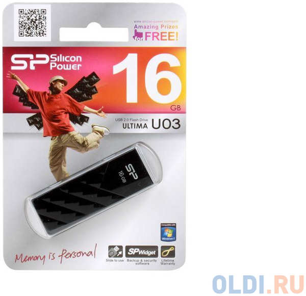 Внешний накопитель 16GB USB Drive <USB 2.0 Silicon Power Ultima U3 Black (SP016GBUF2U03V1K) 434852459