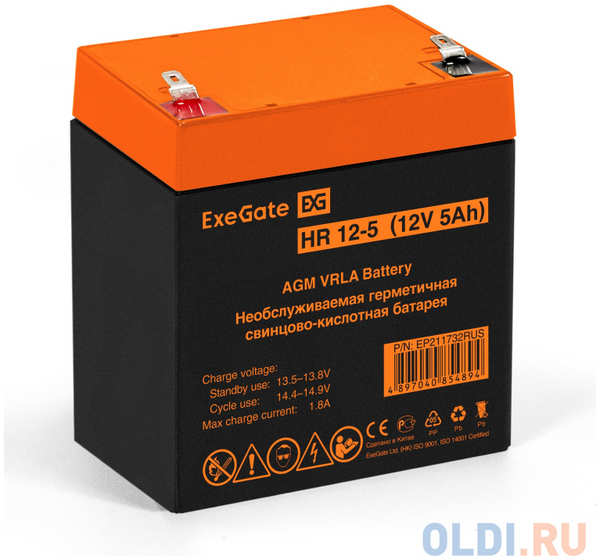 Exegate EP211732RUS Аккумуляторная батарея HR 12-5 (12V 5Ah 1221W, клеммы F2) 4348526883