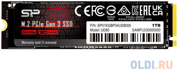 Накопитель SSD Silicon Power PCI-E x4 1Tb SP01KGBP34UD8005 M-Series UD80 M.2 2280 4348555653