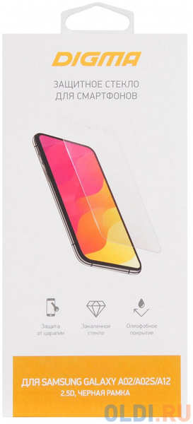 Защитное стекло для экрана Digma черный для Samsung Galaxy A02/A02s/A12/A03s 2.5D 1шт. (DGG2SAA02A)